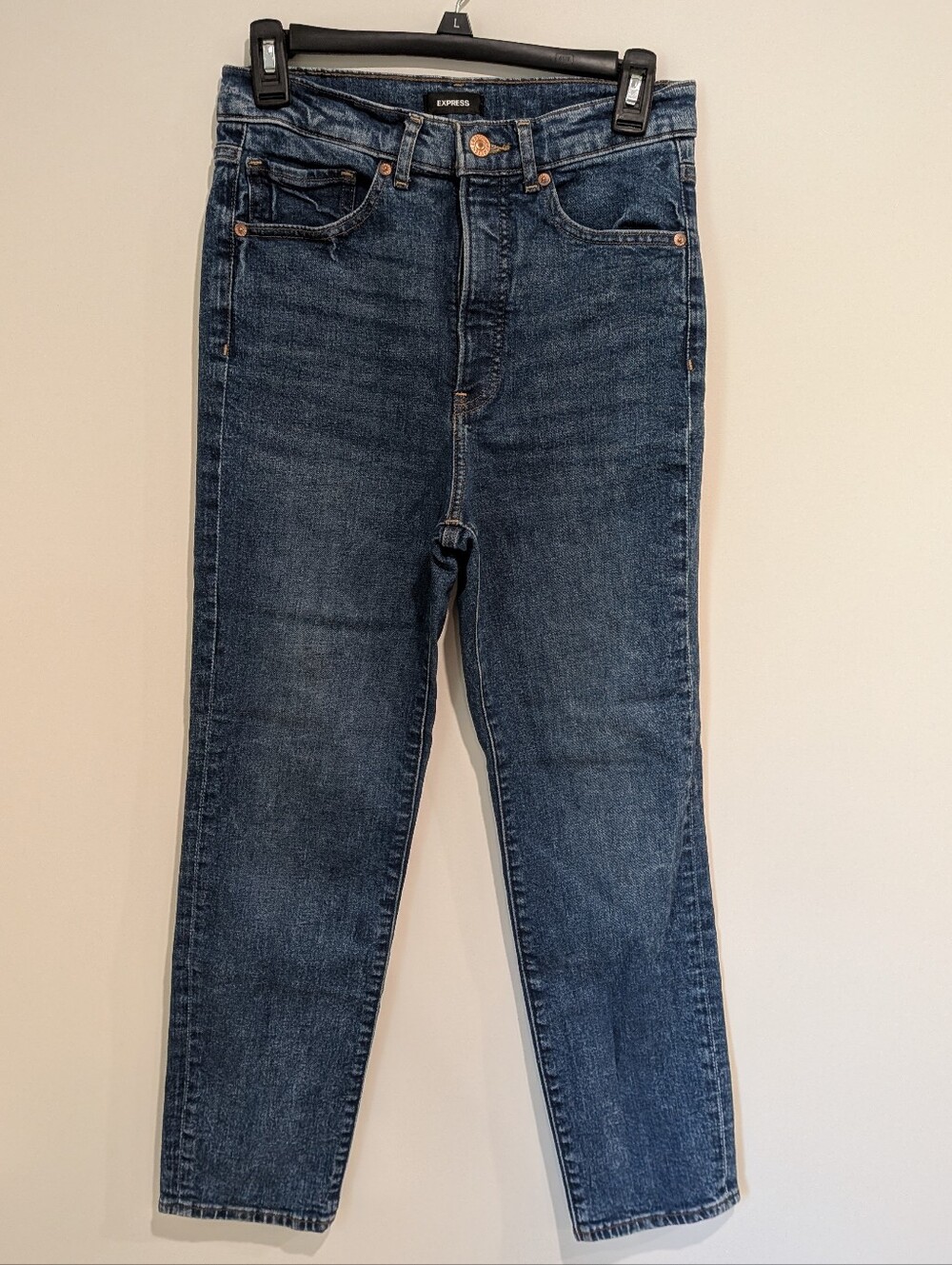 Dark Wash Blue Slim Super High-Rise Straight Jeans (Size 4/R) - Picture 1 of 9